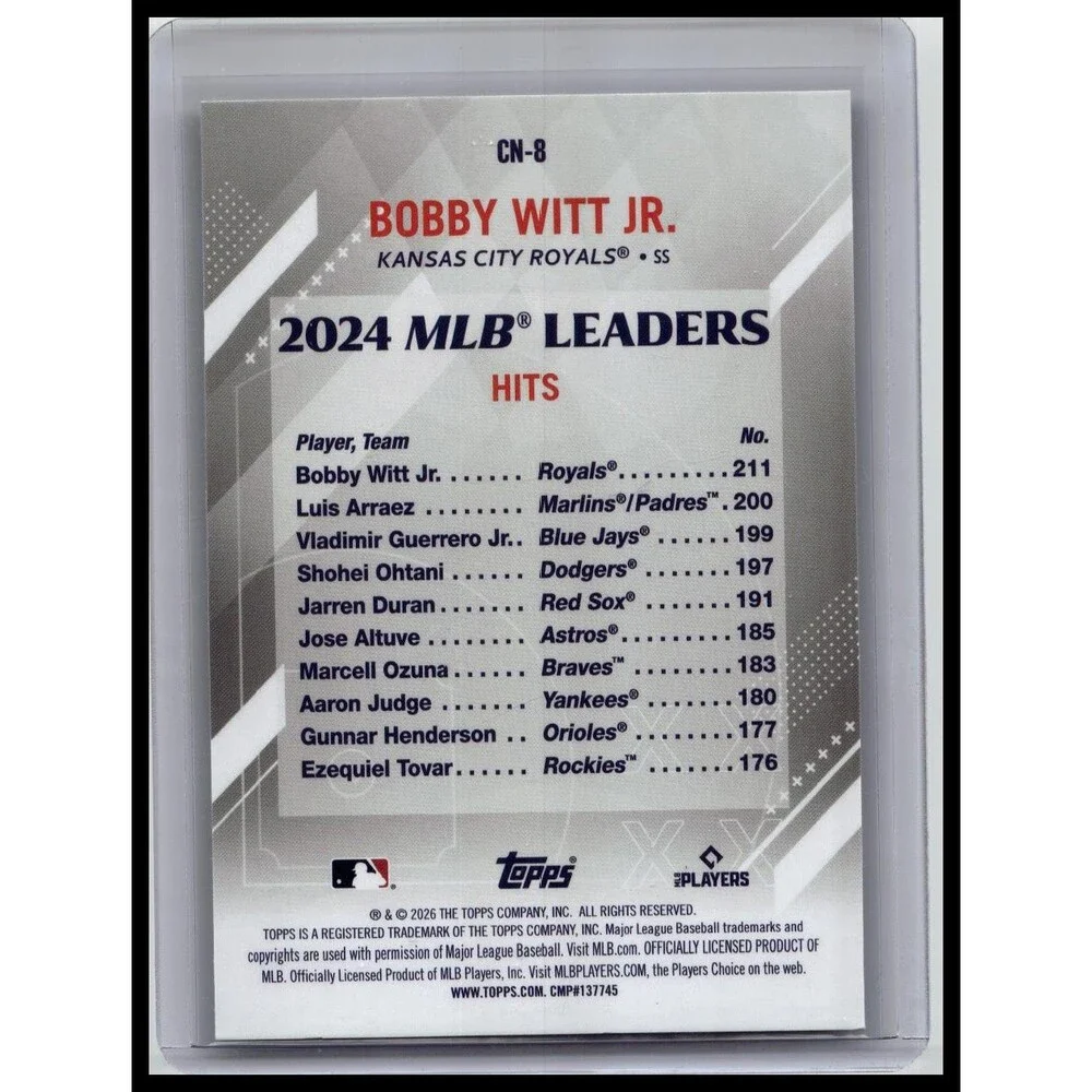 2026 Topps Bobby Witt Jr. #CN-8 Kansas City Royals Crooked Numbers